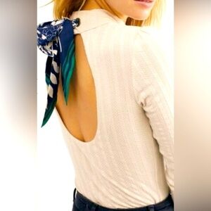 Free People - Party In The Back Cream Mock Neck Open Back Scarf Top Size Small